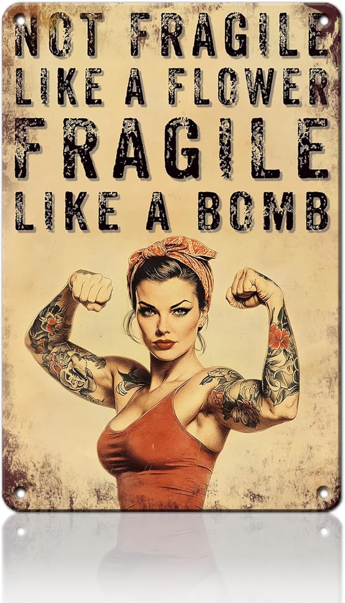 PEACHGARDEN Home Gym Decor Girl Gym Signs Not Fragile Like a Flower Fragile Like a Bomb Fitness Wall Decor Metal Tin Sign for Home Bar Pub 8x12 Inch