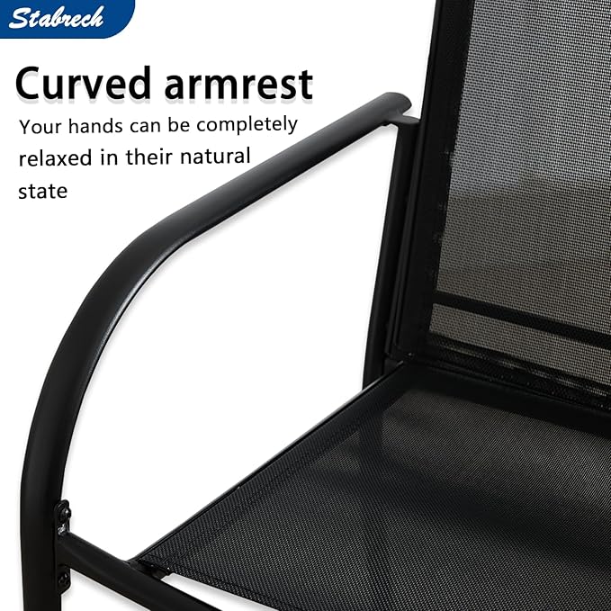 Outdoor Patio Dining Chairs Set of 6, Lightweight Stackable Patio Chairs with Curved Armrests & Wide Seat, Heavy Duty 300 lbs Capacity, Garden Chairs for Backyard, Deck, Poolside, Black