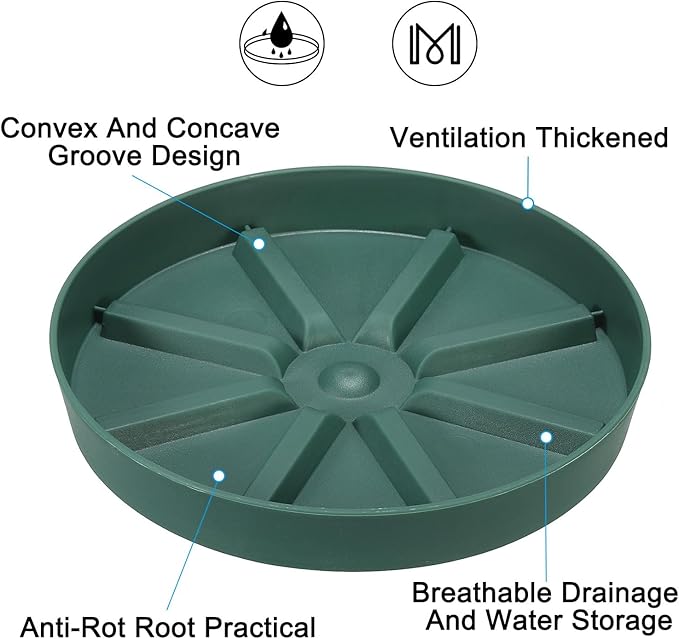 PATIKIL 6 Inch Plant Saucers Tray, 2Pcs Durable Plastic Round Flower Pot Drip Tray Thicker Anti-Rot Root for Indoors Outdoors Home Garden, Green