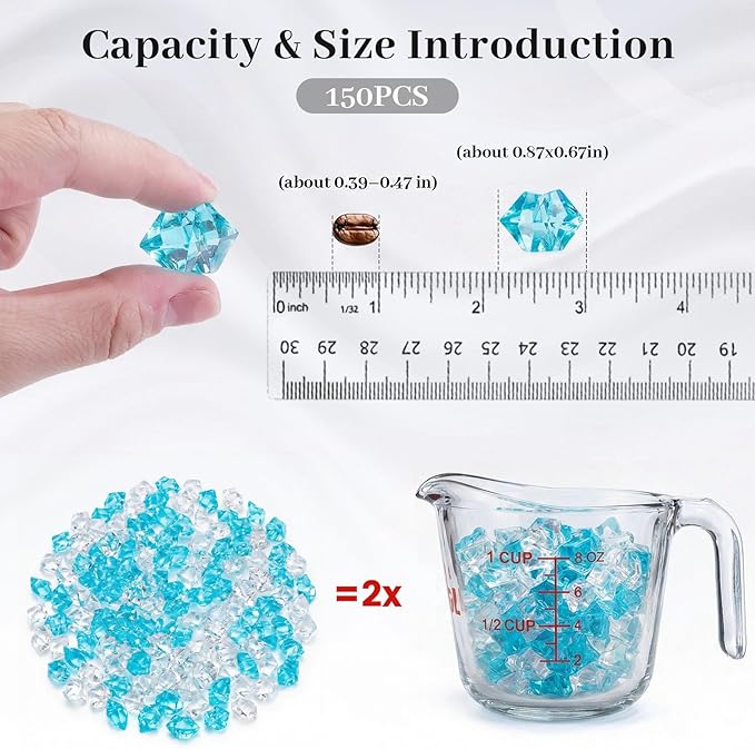 DomeStar 150PCS Fake Ice, Vase Filler Mixed Blue Fake Ice Rocks, Acrylic Crystals for Crafts Table Scatter Wedding Party Aquarium Tank Decorations