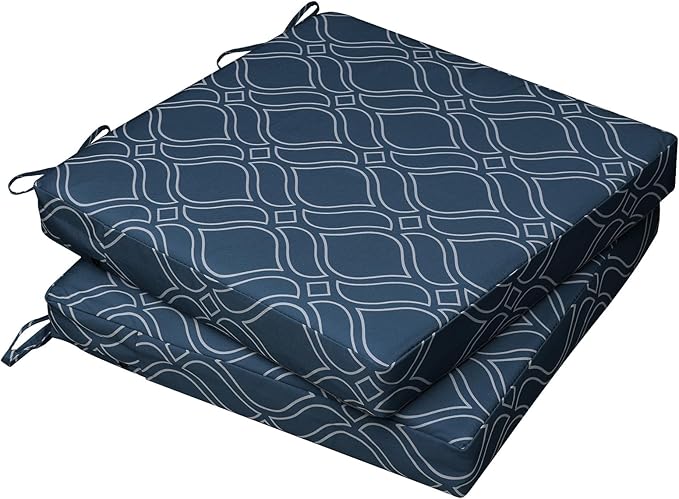 AAAAAcessories Outdoor Seat Cushions for Chairs, Waterproof, Fade-Resistant, 18" x 18" x 2", Patio Furniture Replacement Cushions, Set of 2, Slate Blue Vine Trellis