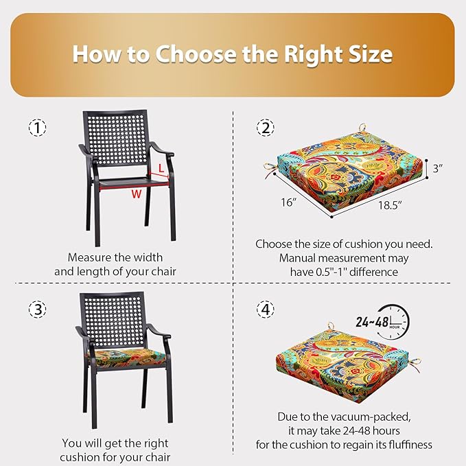 Outdoor Chair Cushions Set of 6, 18.5 x 16 Inch Patio Chair Cushions, Water Resistant, Non-Slip Ties(Paisley)