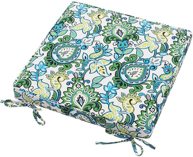 Magpie Fabrics Indoor Outdoor Waterproof Square Chair Cushion, 18" x 18" x 2.5", 2 Pack, Water Resistant Seat Cushions, for Patio Garden Office, Phoenix Blue Green