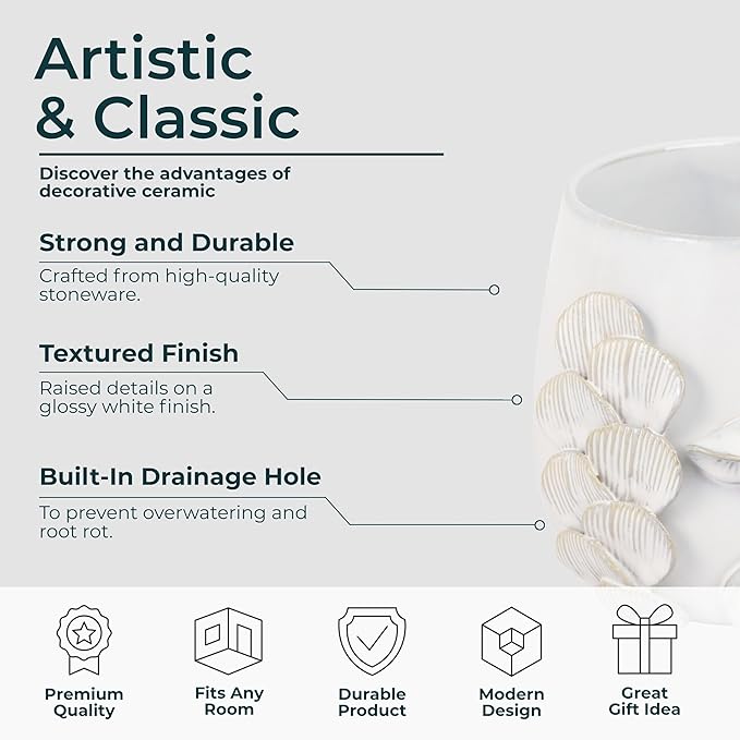 Ceramic Decorative Planter Pot – Modern Indoor Outdoor Plant Holder with Sculpted Mushroom Design and Built-In Drainage, Stylish Pot Stand for Living Room, Entryway or Patio Décor – 6", Ivory & Tan