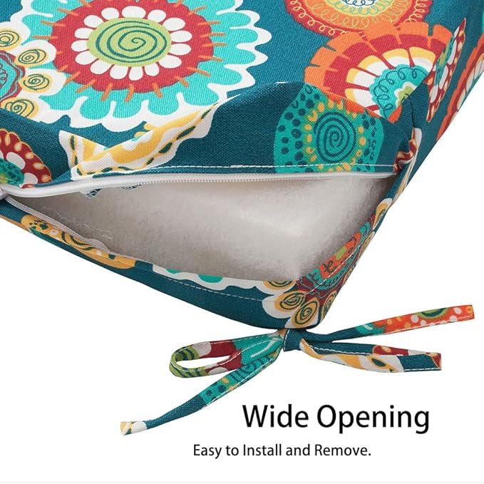Magpie Fabrics Indoor Outdoor Cushion Cover Replacement 2 Pack, NO Insert! Water Repellent Slipcover with Ties Decor for Patio Garden Chair Sofa Bench Wicker(Floral Green, 22x20x4 Inch)