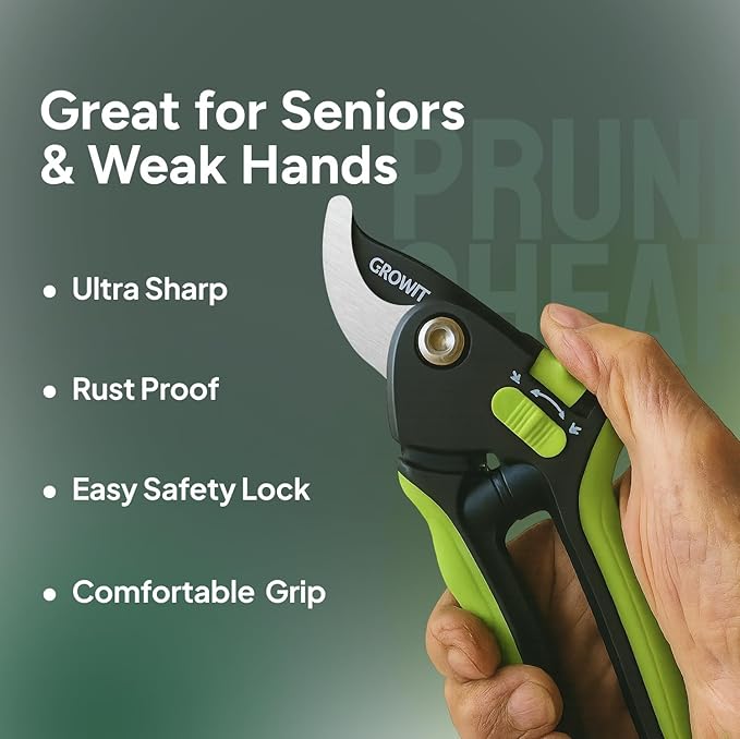 Ultra Sharp Japanese Steel Pruning Shears - Cuts 3X Easier, Weak Hand Arthritis Clippers, Rust-Resistant Titanium Coated Pruner, Effortlessly Cuts 3/4 Inch