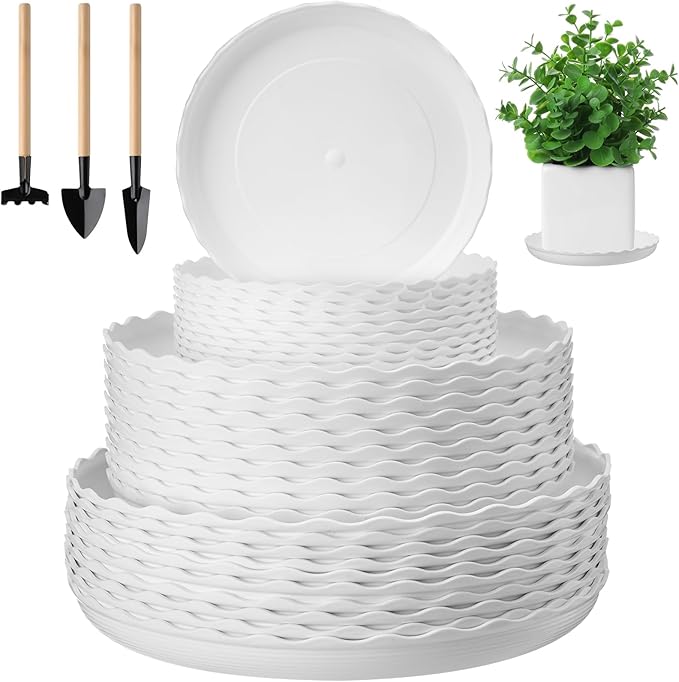 30 Pcs Wave Plant Saucer 6 8 10 Inch Round White Flower Pot Saucers Durable Plastic Plant Trays for Pots Plant Drainage Tray Flower Pot Drip Trays for Indoor and Outdoor Garden Home Plant