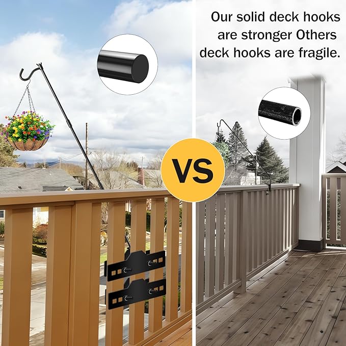 Deck Hook, Heavy Duty Hummingbird Feeder Hanger, 31 Inch Extended Adjustable, Solid Steel Hanging Hook for Hanging Bird Feeder, Suet Baskets, Planters, Wind Chimes, 360 Degree Rotary, 2 Pack