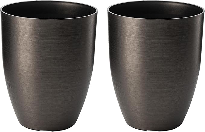 Glitzhome 16.75" H Tall Planters for Outdoor Plants,Tall Black Planter with Drainage Holes,Modern Resin and Stone Faux Brushed Steel Texture Large Planters,Garden Flower Pots for Porch Indoor,Set of 2