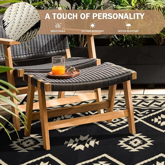 LILIOFFIC Outdoor Rugs - Reversible Mats, 5'x8' Plastic Straw Rug for Patio Clearance Waterproof, Indoor Outdoor Area Rug Carpet for Outside, RV, Deck, Picnic, Beach, Trailer, Camping, Black & Beige