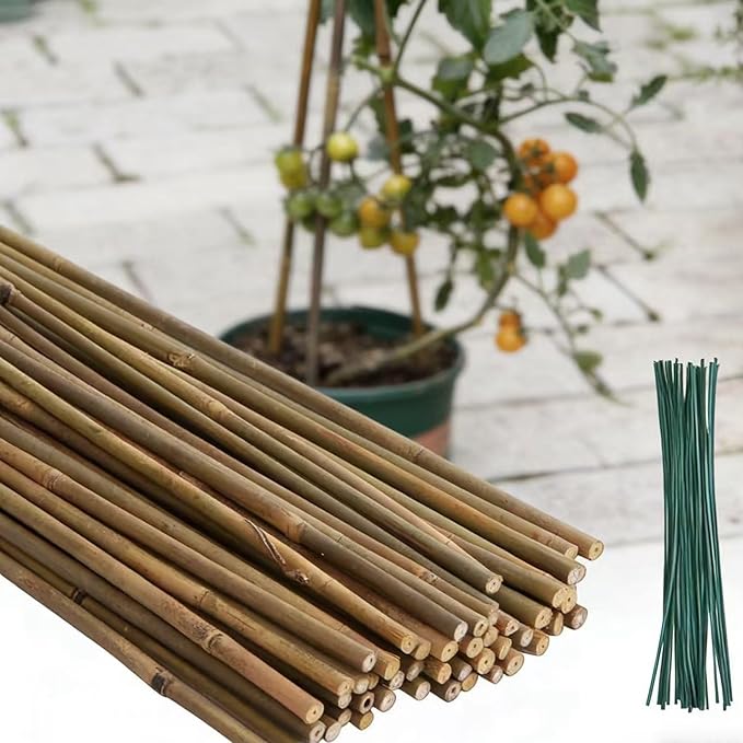 50Pcs Plant Stakes, 4.0 FT Natural Bamboo Garden Stakes, Plant Support Stakes,Bamboo Sticks for Tomato,Beans, Flowers, Vegetable and Climbing Plants