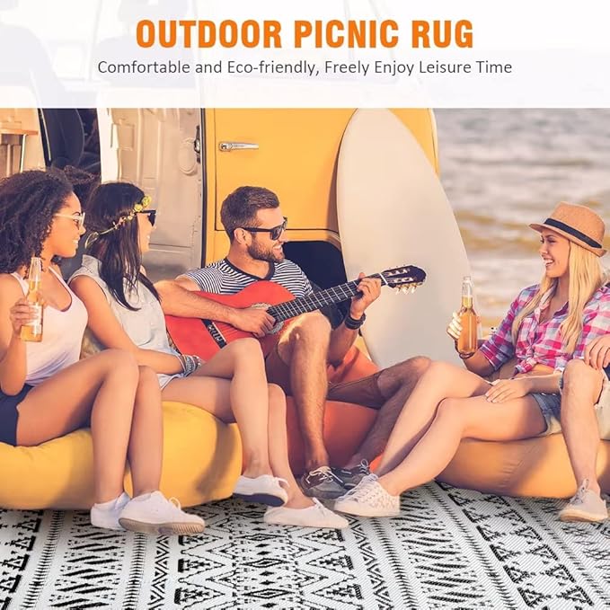 Pendolr 5’x8’ Outdoor Rug Waterproof Carpet Patio Rugs Outdoor Plastic Straw Rug Camping Rug Reversible Outside Outdoor Area Rug for Balcony Deck Backyard RV Picnic Beach Black&White 02#
