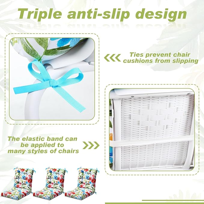 Hoteam 4 Set Outdoor Deep Seat Patio Chair Cushions Waterproof Patio Cushions Set 20 x 42 Inch for Furniture Replacement Removable Seat and Back(Flower)