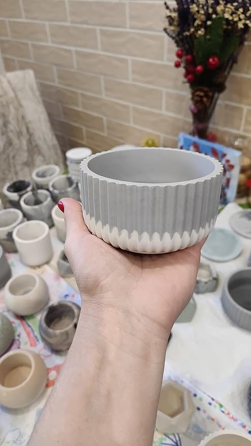 Storage Box With Lids, Silicone Candle Jar Molds Set, Creative Vessels Pot Molds, Concrete Round Stripe With Cover Bottle Making Moulds for Holder Storage (C)