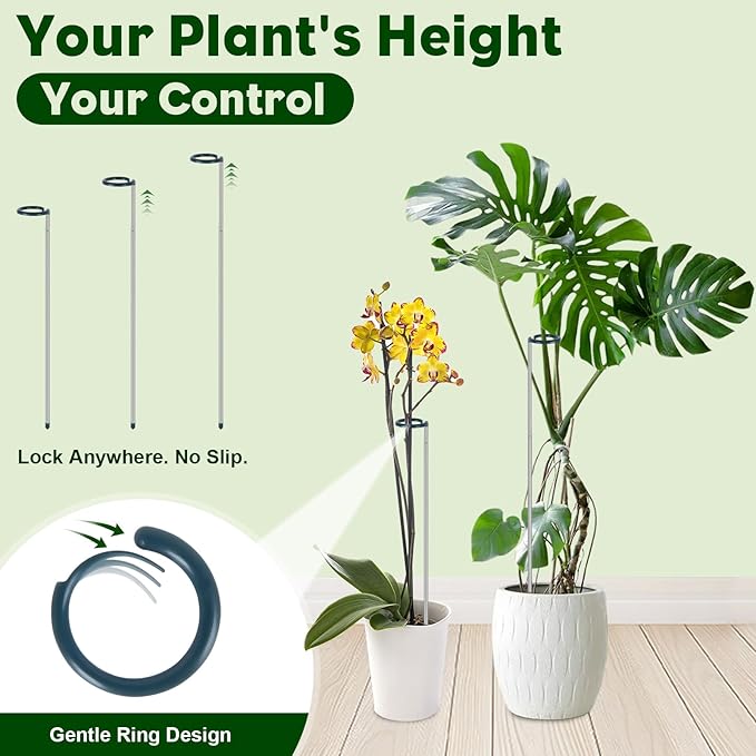 Extendable Monstera Plant Support Stakes, Made of Aluminum Alloy, Tomato Stakes Length Adjust from 17.3" to 32.2", Suitable for Indoor Outdoor Potted Amaryllis Vegetables Comes with 10 Ties-3Pack