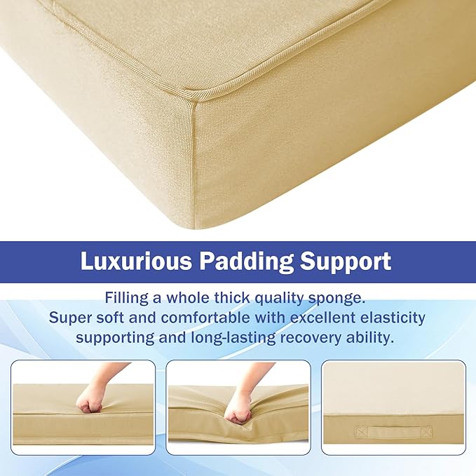 Patio Chair Cushions, 19" x 19" x 3" Outdoor Chair Cushions Set of 4, Waterproof Outdoor Cushions for Patio Furniture, Outdoors Seat Cushions Set of 4 with Handle and Ties, Light Khaki