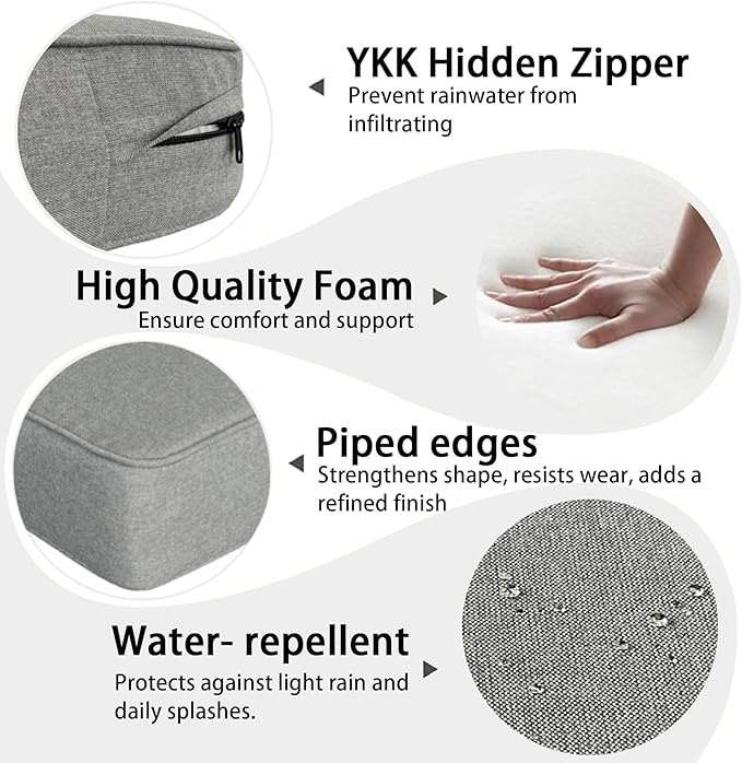 Outdoor 24"x24" Deep Seat Patio Cushion Set of 2, Outdoor Chair Cushions with Water-Resistant UV Resistant Weather Resistant Sectional Sofa Pad and Removable Covers,Light Grey
