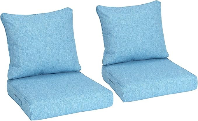 Aoodor 23" x 26" Patio Deep Seat Cushion Set, Water Resistant & Fade Resistant Outdoor Furniture Cushions with Adjustable Straps for Patio, Deck, Garden, Set of 2, Lake Blue