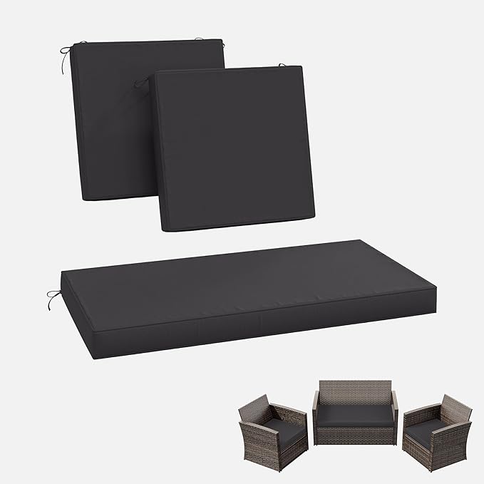 3 Pack Outdoor Replacement Cushions,36L x 18W x 3H,18L x 18W x 3H inch, High-Elastic Replacement Sponge for 4-Seater Water-Resistant Patio/Sofa with Removable Covers (Grey)