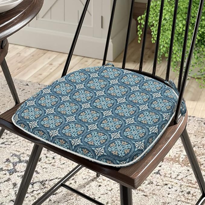 Magpie Fabrics Outdoor/Indoor 17"x16"x2" Chair Cushions with Ties Set of 2, Waterproof All Weather U-Shape Seat Pads Decoration for Patio Garden Furniture Home Office (Morgan Medal Blue)