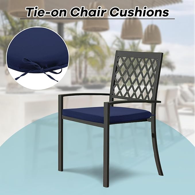 Basic Beyond Outdoor Chair Cushions Set of 4, Outdoor Cushions for Patio Furniture, Water Resistant Patio Chair Cushions with 2 Ties, 17x16x2, Navy