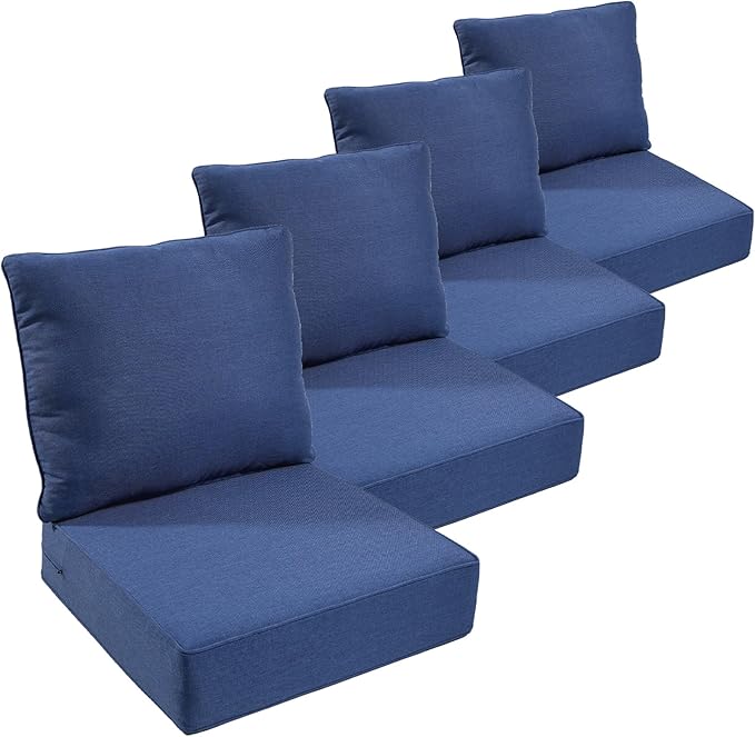 Outdoor Furniture Cushions, 6 inch Thick Seat Cushions for Outdoor Furniture, Waterproof 22x24 Patio Couch Cushions, Replacement Chair/Sofa Cushion, Include 4 Back & 4 Seat Cushion, Thick/Blue