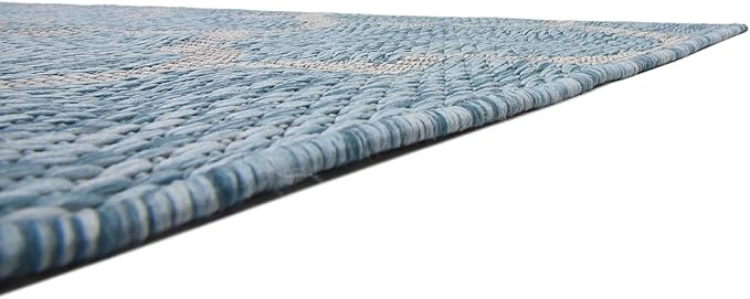 Unique Loom Outdoor Trellis Collection Area Rug (7' 1" x 10' Rectangle, Aquamarine/ Gray)