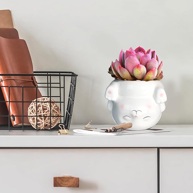 Cute Animal Ceramics Planter Succulent Pot with Drainage, 4.4 Inch Plant Pot for Indoor Mini Plants Flower Cactus, Home and Garden Decor Fun Rabbit Gifts