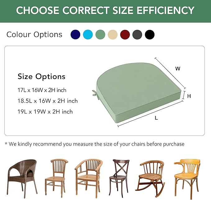 Outdoor Chair Cushions Set of 4: Waterproof & Fade Resistant Patio Furniture Cushions - 19 x 19 x 2 Inch Non Slip Round Corner Seat Cushion Pads with Removable Cover for Garden Yard Lawn, Sage Green