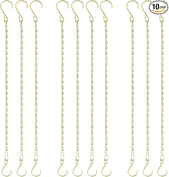 Chain for Hanging Plants, 24 Inch Gold Plant Chains for Hanging Planter Baskets Kits with Hooks for Bird Feeder Wind Chime, Chains Perfect for Indoor Outdoor Decor (10 PCS)