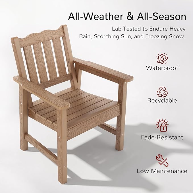 Stoog All-Weather Patio Chairs Set of 2, Oversized Garden Chair with 400 lbs Weight Capacity, Easy to Assemble, Outdoor Chair for Patio, Backyard Deck, Fire Pit & Lawn Porch, Teak
