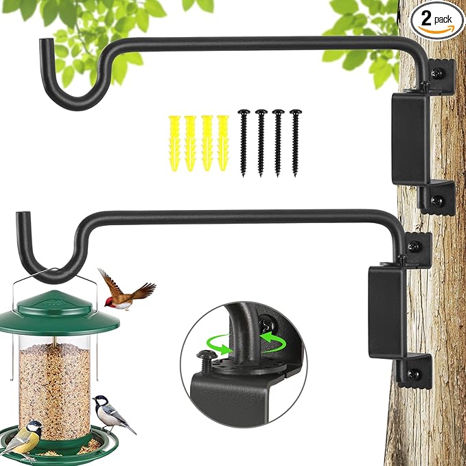 15" 360° Swivel Plant Hanger - Heavy Duty Solid Steel Wall Hook, 12-Directional Adjustable for Bird Feeders, Outdoor/Indoor Plants, Garden & Patio (2-Pack)