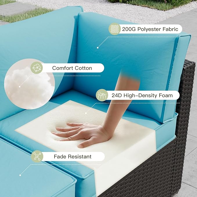 Patio Furniture Replacement Cushions for Outdoor Furniture Set of 4, Thick Patio Sofa Cushions for Outdoor Furniture, 9-Piece Splashproof Fade Resistant Cushions for Outdoor Couch, Blue