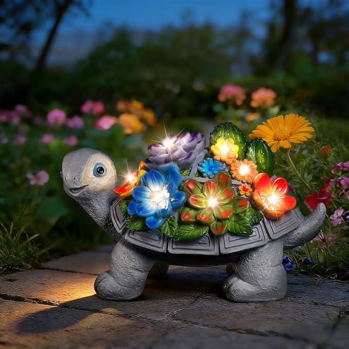 Linkax Easter Gifts for Adults, Solar Garden Decor for Outside Yard Outdoor Home Patio Decor, Turtle Statues Birthday Gifts for Grandma Mom Women Sister, Mothers Day House Warming Present