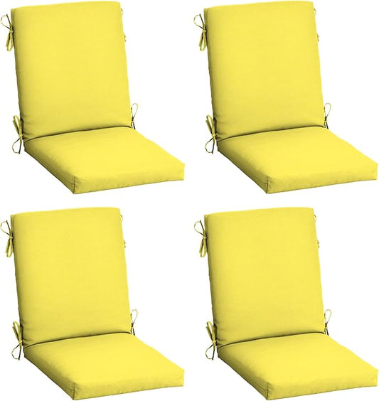 Arden 4-Pack Outdoor Patio Dining Chair Cushion, 20x44, Rain-Proof Seat Pad, Fade-Resistant Outdoor Cushion Lemon Yellow Leala