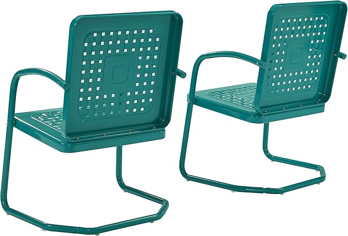 Crosley Furniture Bates 2-Piece Outdoor Chair Set, Retro Metal Patio Chairs for Dining, Porch, Deck, Balcony, Turquoise Gloss
