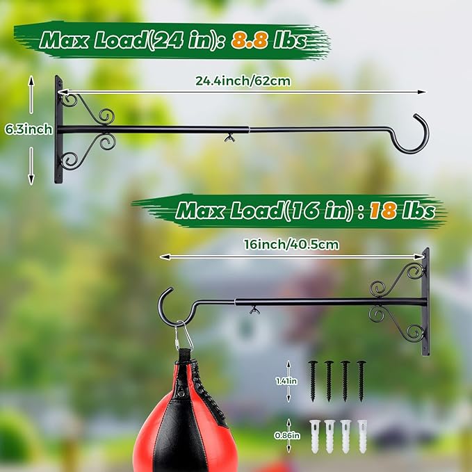 BOLITE 18023 Bird Feeder Hanger(16 to 24 Inch), Adjustable Hanging Plant Brackets, Plant Hangers for Hanging Bird Feeders, Planters, Lanterns, Wind Chimes, String Lights, 2 Pack, Black