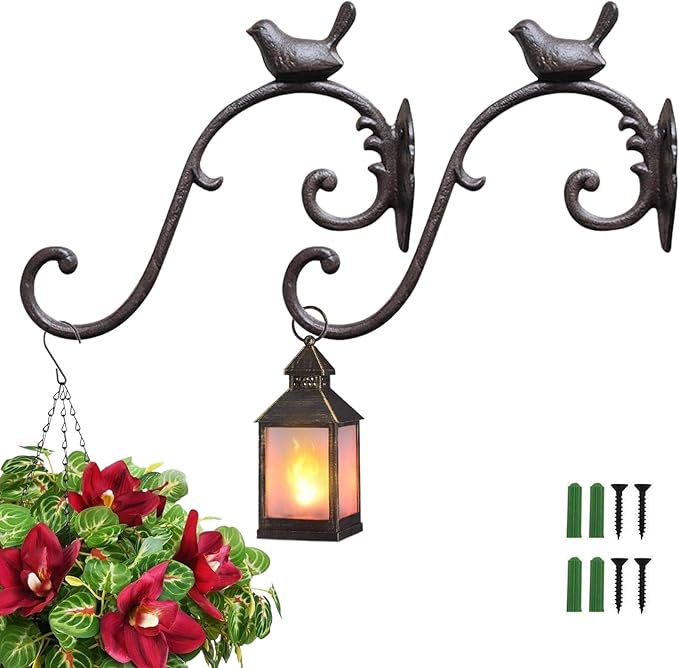 2packs Wall Metal Plant Hangers - 10" Deep Hanging Plant Hook Brackets Cast Iron Plant Hanger Decoration for Flower Basket Bird Feeder Wind Chimes Planters