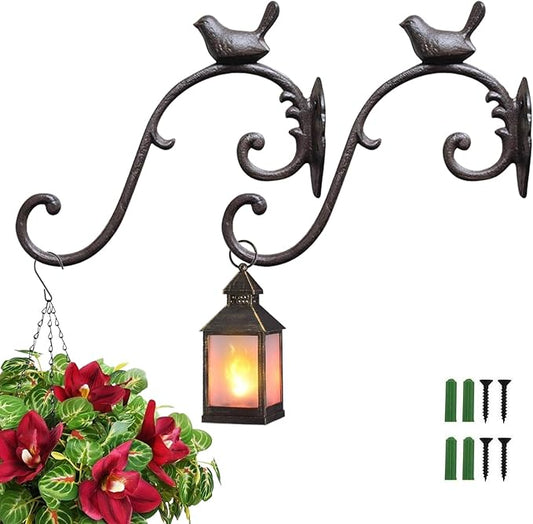 2packs Wall Metal Plant Hangers - 10" Deep Hanging Plant Hook Brackets Cast Iron Plant Hanger Decoration for Flower Basket Bird Feeder Wind Chimes Planters