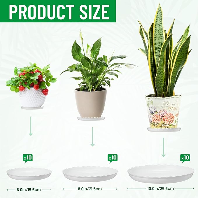 30 Pcs Wave Plant Saucer 6 8 10 Inch Round White Flower Pot Saucers Durable Plastic Plant Trays for Pots Plant Drainage Tray Flower Pot Drip Trays for Indoor and Outdoor Garden Home Plant