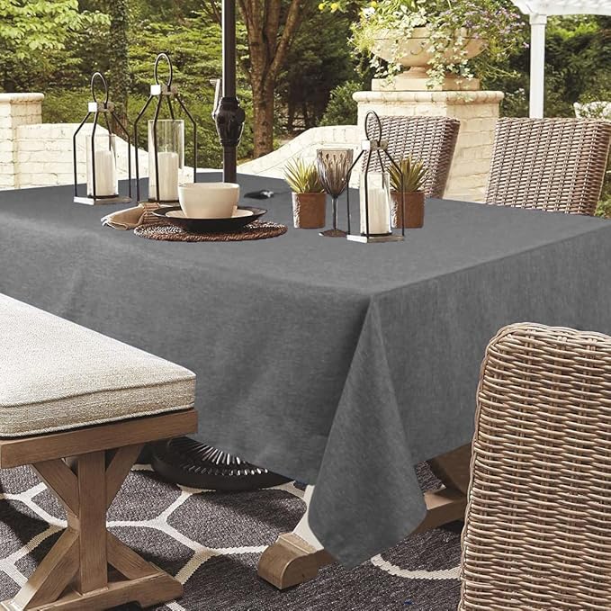 Outdoor Tablecloth Wrinkle-Free Stain Resistant Waterproof Polyester Fabric Table Cover with Zipper Umbrella Hole for Picnic/Party/Dinner/Patio Garden(60×84inch,Zippered,Grey)