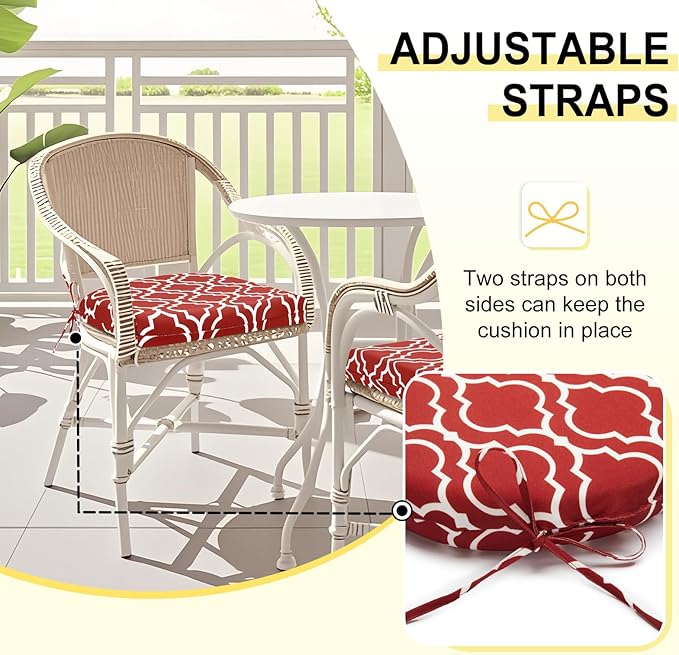 downluxe Outdoor Chair Cushions Set of 4 for Patio Furniture, Water-Resistant Patio Chair Cushions with Ties, High Density Foam Outdoor Seat Cushion, 17" X 16" X 2", Red Gourd