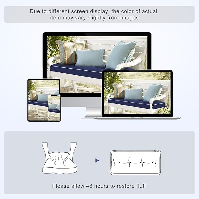 Favoyard Indoor/Outdoor Bench Cushion 36 x 14 Inch Waterproof & 3-Year Fade-Resistant Patio Furniture Cushions for Garden Porch Swing Chair Tufted Pad for Sofa Couch Seat with Ties, Beige