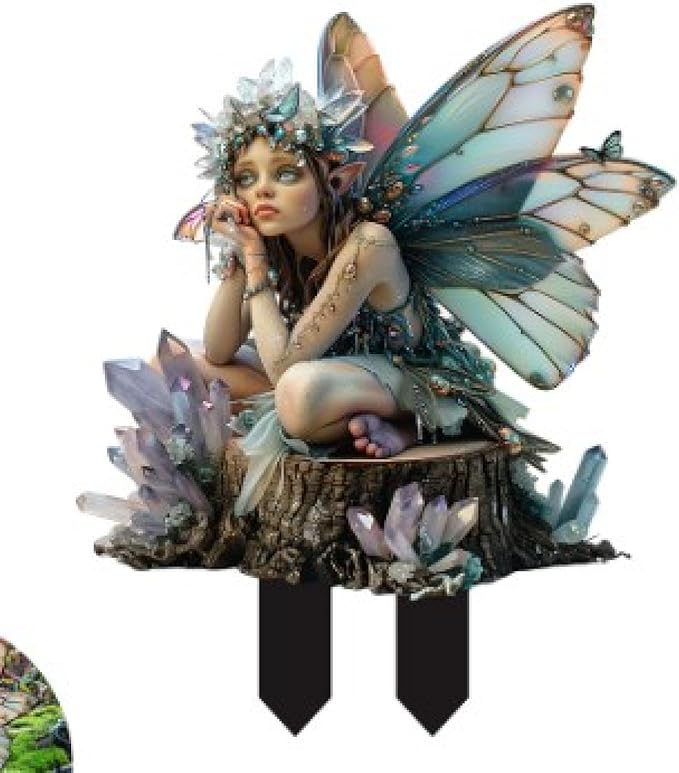 JOYO 11.8''Bohemian Fairy Flower Pot Decoration,Fairy Garden Planter Accessories,2D Acrylic Ground Plug,Fairy Pumpkin Angel Garden Stake for Pot Plants and Garden Yard Lawn Décor (P)