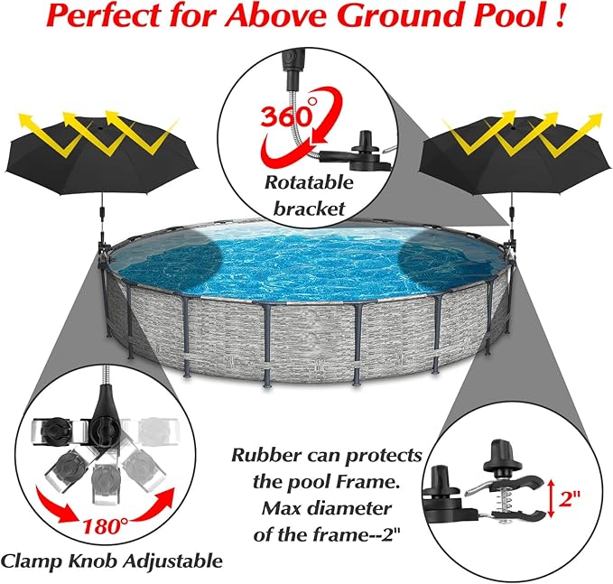 2 Pack Pool Shade Umbrella, 40" Adjustable Above Ground Pool Sunshade Canopy with Carry Bag,Patio Umbrella Use for Garden/PoolDeck/Backyard/Beach Chairs/Camp Trolley/Strollers/Golf Carts