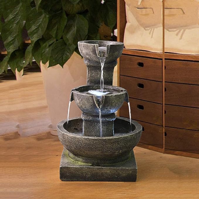 PeterIvan Outdoor Waterfall Fountain - Relaxing Soothing Garden Fountains Outdoor, Fountain Patio Outdoor for The Garden&Patio with LED Lights and Charming Outdoor Water Feature Bronzy