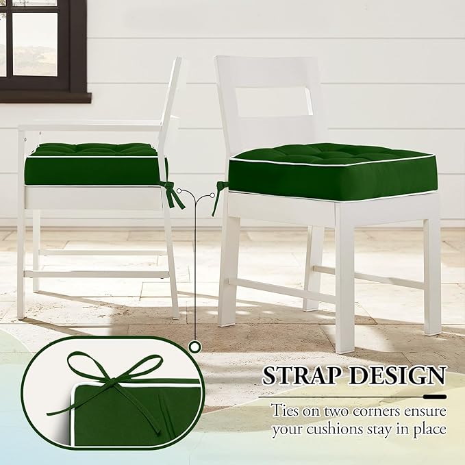 Wellsin Outdoor Chair Cushions Set of 2, Patio Cushions for Outdoor Furniture, Tufted Waterproof Outdoor Chair Pads, 19 x 19 Inch, Forest Green