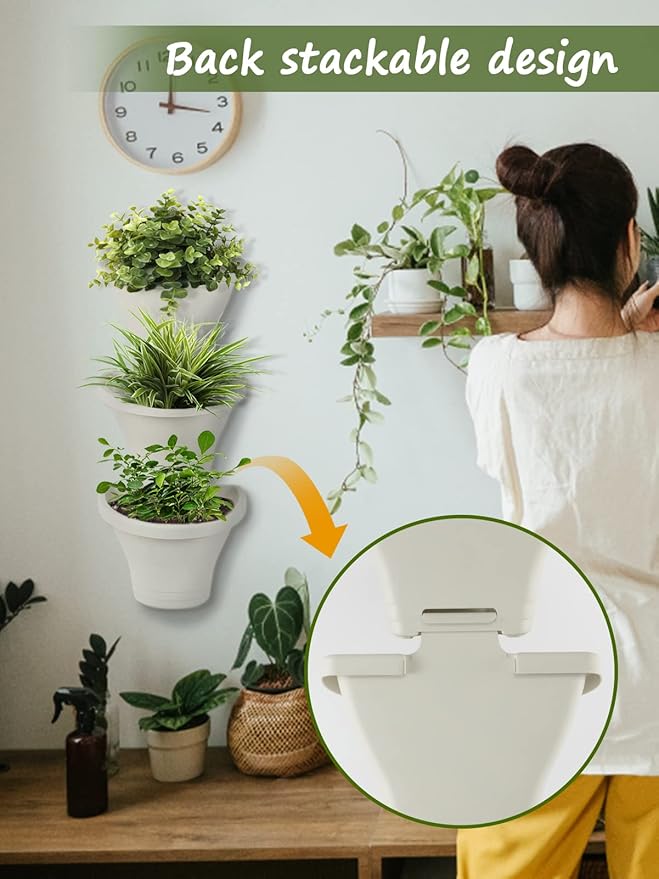 MADHOLLY 6Pcs Hanging Vertical Planter- Plastic Wall-Hanging Flowerpot with Hooks Leaky Grid- Free Combination Wall Mounted Planter for Outdoor Yard Garden Indoor Hanging Decorations (White)