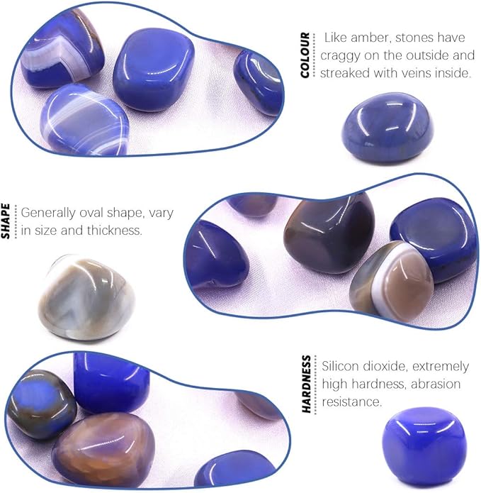 Hilitchi Blue Agate Stone Tumbled Stones for Plants Cacti & Succulents Bedding, Vase Filler, Landscape Bottom Decoration (About 1lb(455g)/Bag)