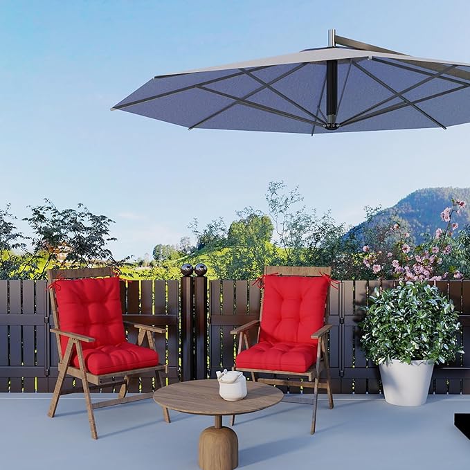 Outdoor Chair Cushion, 42x21x4 Inch Patio Cushions for Dining/Rocking Chairs, High Back Soft Seat Pad with Ties, Indoor Outside Use, Fade-Resistant & Waterproof, Red